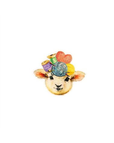 Ecusson thermocollant tête d'animaux rigolos 5,8cm x 5cm mouton pelote