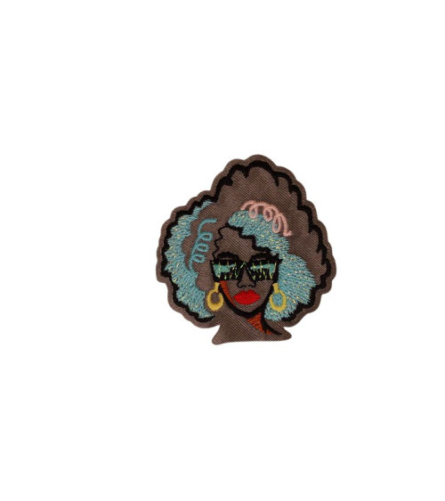 Iron-on patch portrait of women 4.9cm x 5.1cm blue hair