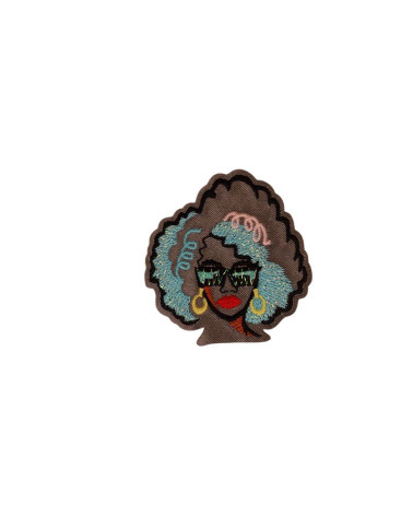 Parche termoadhesivo retrato de mujer 4,9 cm x 5,1 cm pelo azul