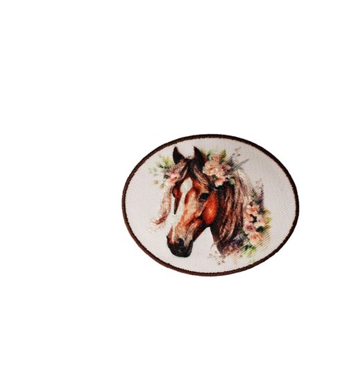 Ecusson thermocollant tête de cheval 6,1cm x 4,9cm brun