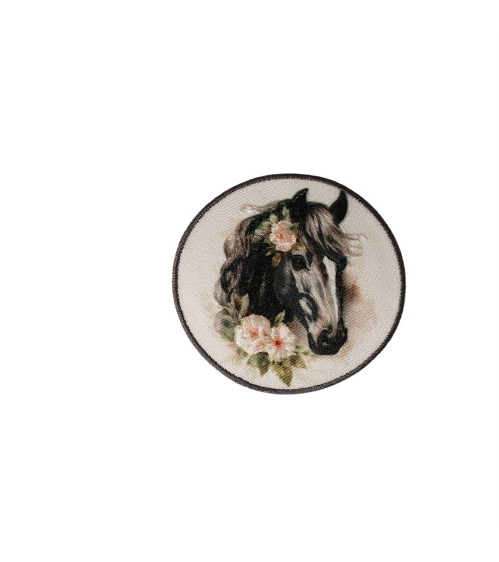 Ecusson thermocollant tête de cheval 5,7cm x 5,4cm noir