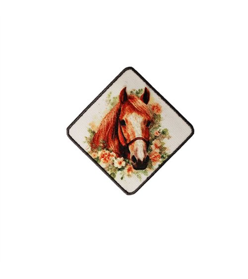 Ecusson thermocollant tête de cheval 6,1cm x 6,1cm clair