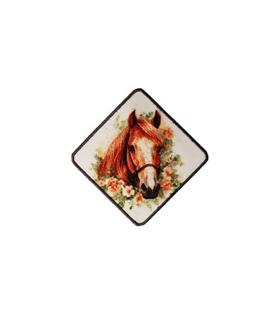 Ecusson thermocollant tête de cheval 6,1cm x 6,1cm clair