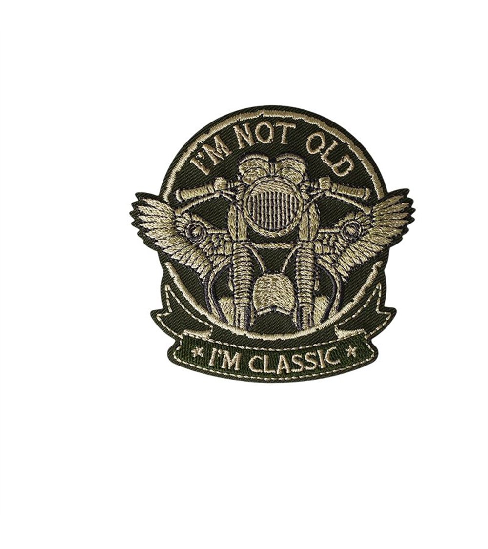 Ecusson thermocollant i'm not old i'm classic 6,9cm x 6,9cm kaki