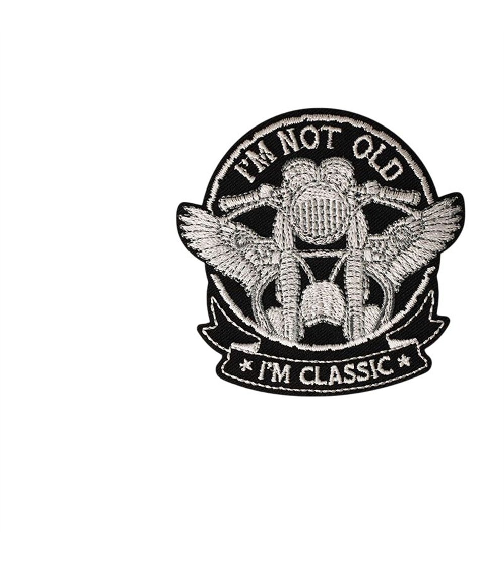 Ecusson thermocollant i'm not old i'm classic 6,9cm x 6,9cm noir