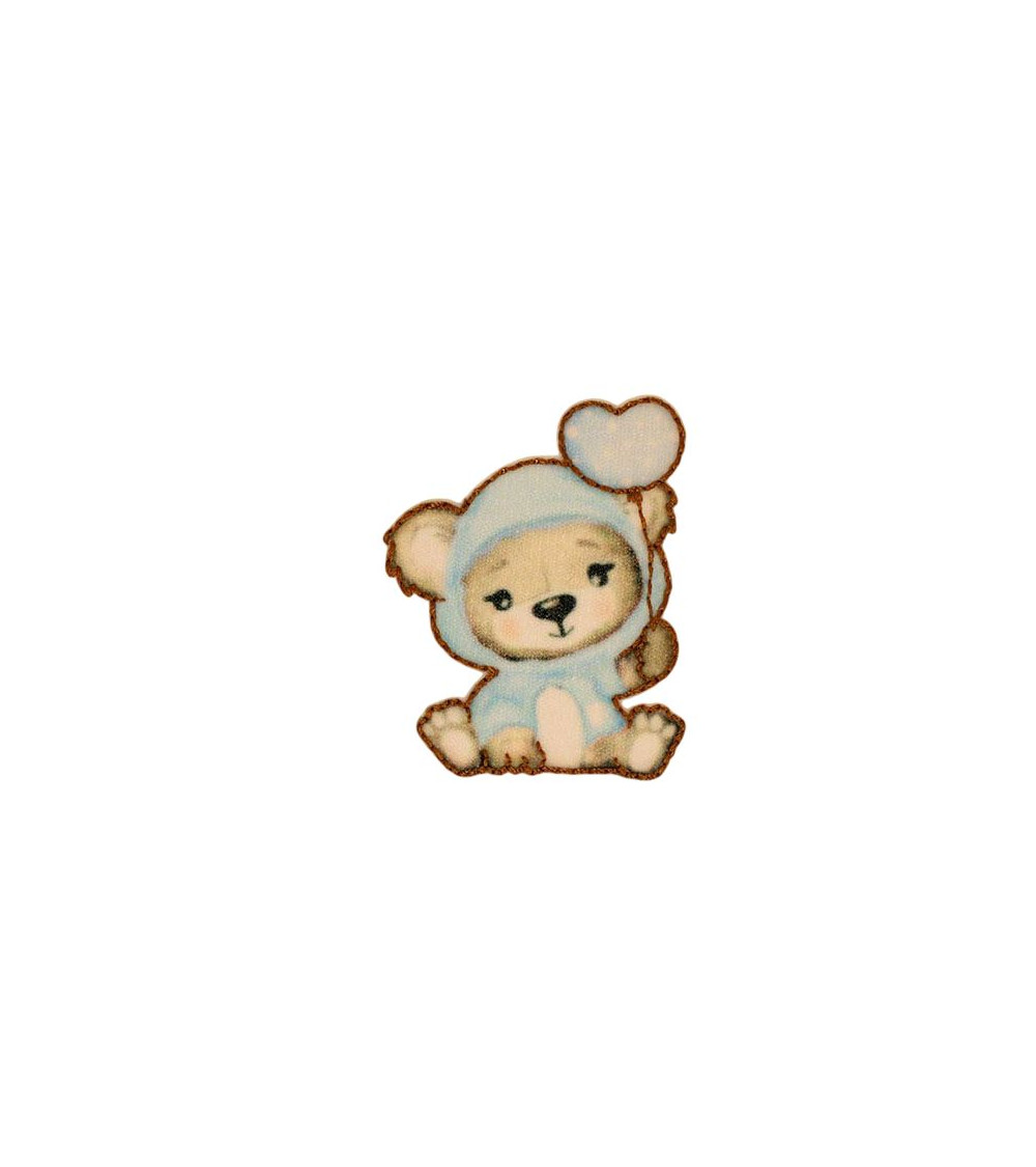 Set of 3 teddy bear iron-on patches with balloon 3.5cm x3.5cm blue