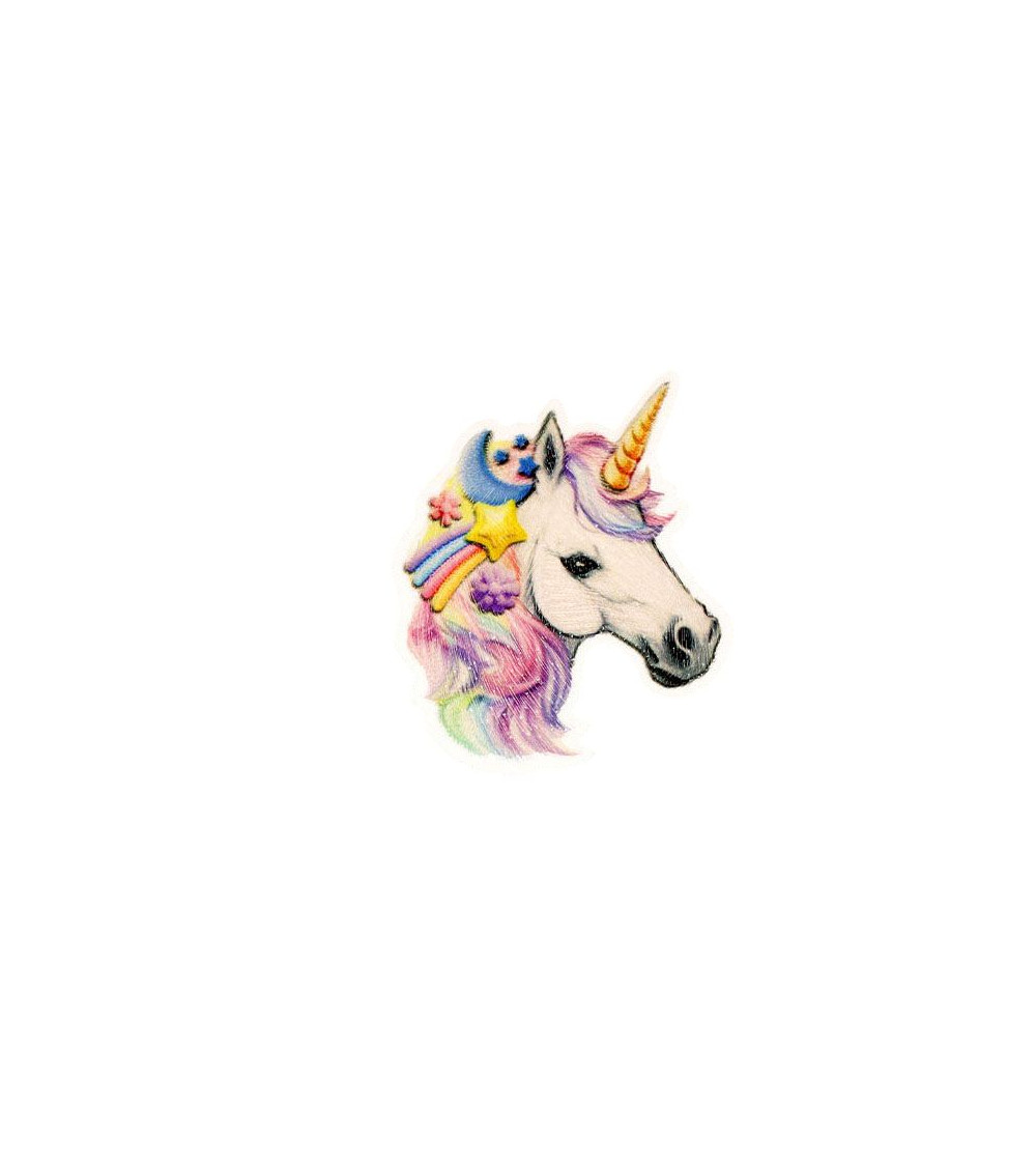 Set di 3 toppe termoadesive divertenti con teste di animali 4,7 cm x 5 cm unicorno