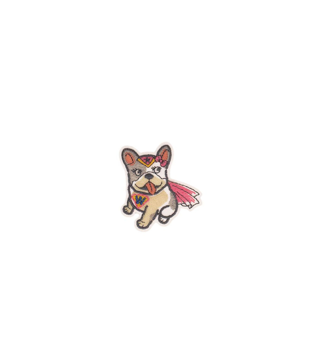 Lot de 3 écussons thermocollants animaux super héros 3,7cm x4,8cm bulledog fille