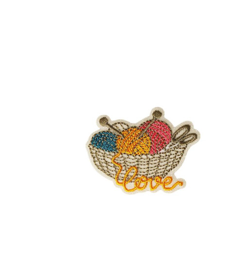 Set of 3 iron-on patches of wool ball 5.5cm x4.1cm basket