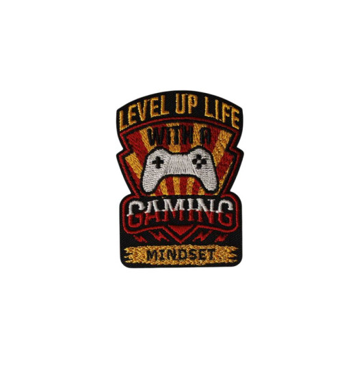 Set of 3 iron-on gaming patches 4.5cm x6cm level up life
