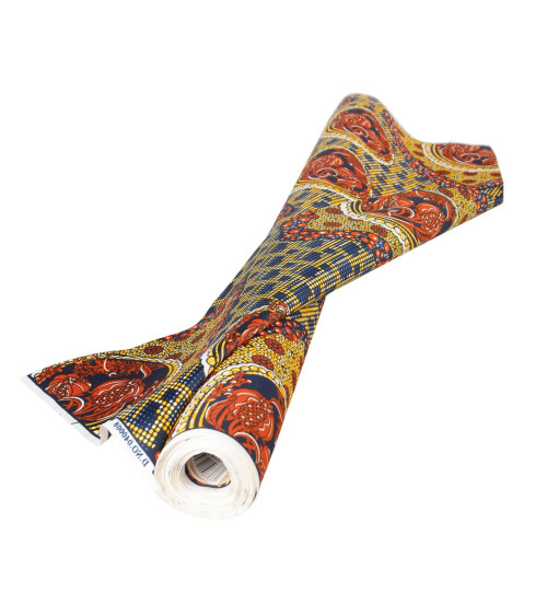 Brown 2-sided printed wax fabric per meter