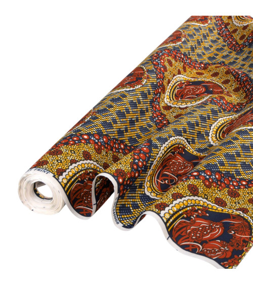 Brown 2-sided printed wax fabric per meter