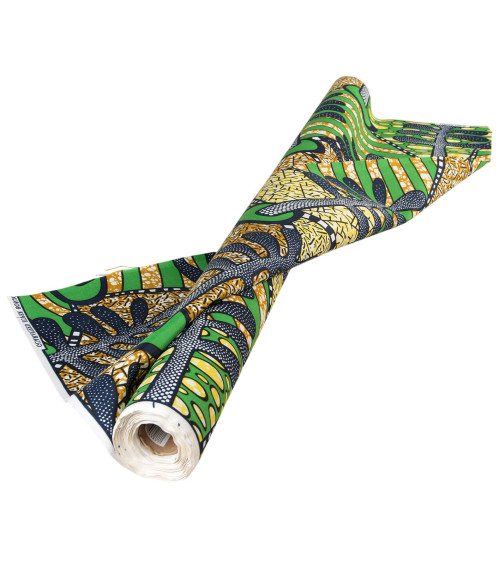 Green 2-sided printed wax fabric per meter