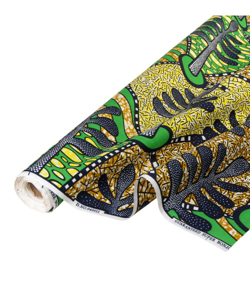 Green 2-sided printed wax fabric per meter