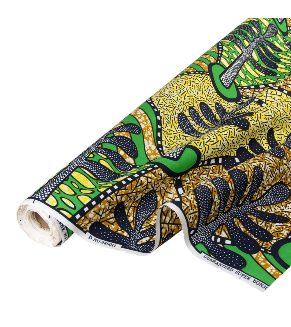 Green 2-sided printed wax fabric per meter