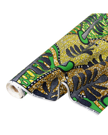 Green 2-sided printed wax fabric per meter