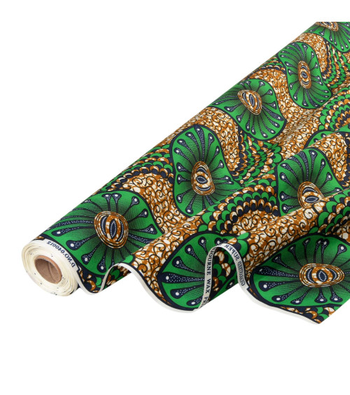 Green 2-sided printed wax fabric per meter
