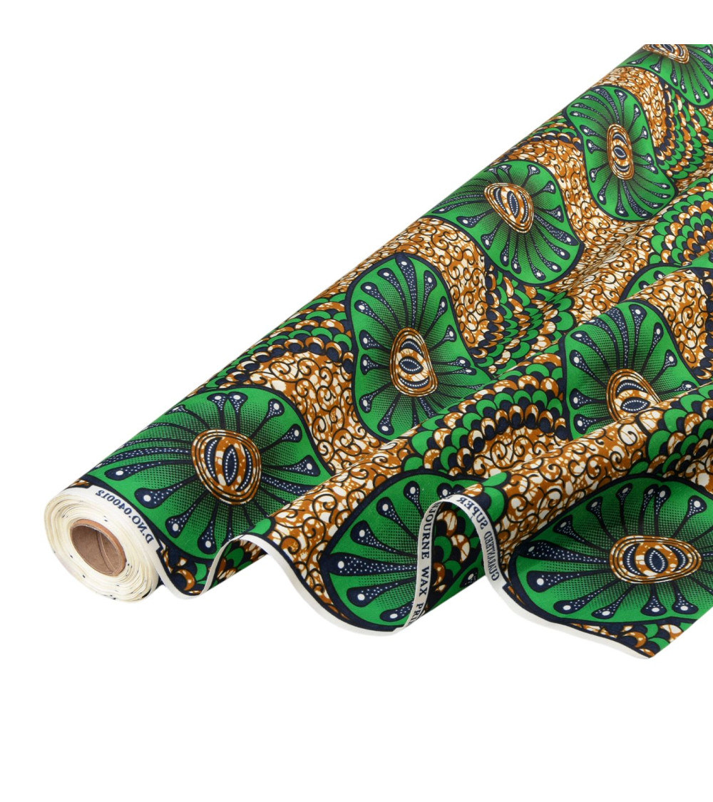 Green 2-sided printed wax fabric per meter