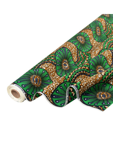 Green 2-sided printed wax fabric per meter