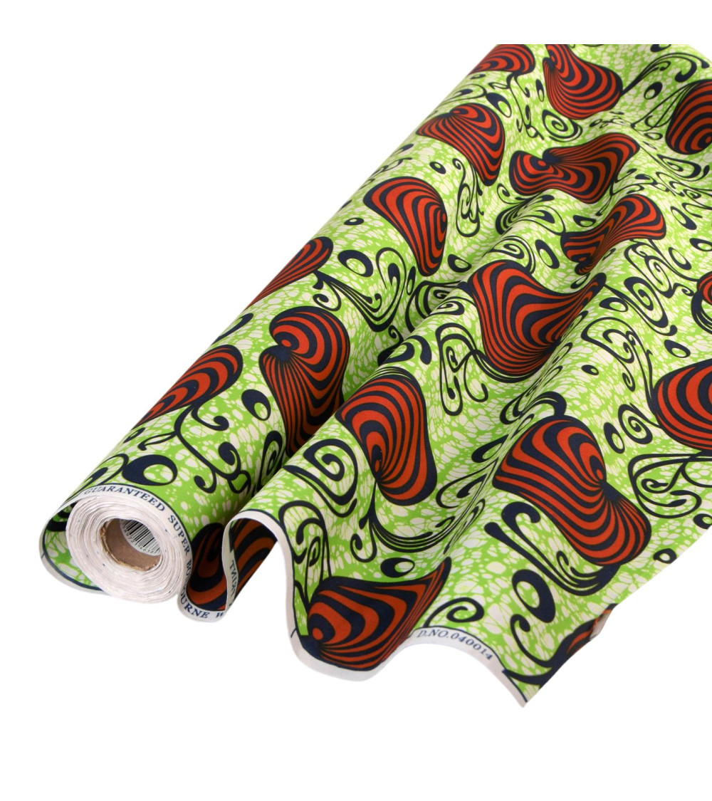 Green 2-sided printed wax fabric per meter