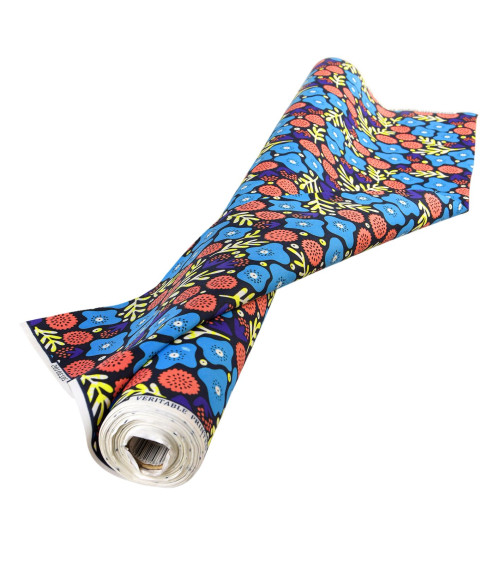 Blue 2-sided printed wax fabric by the meter