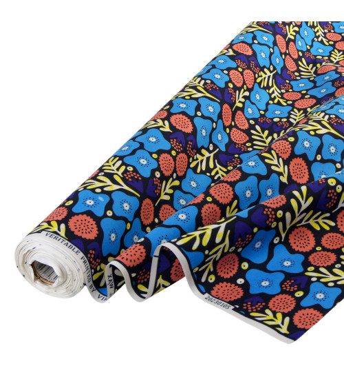 Blue 2-sided printed wax fabric by the meter