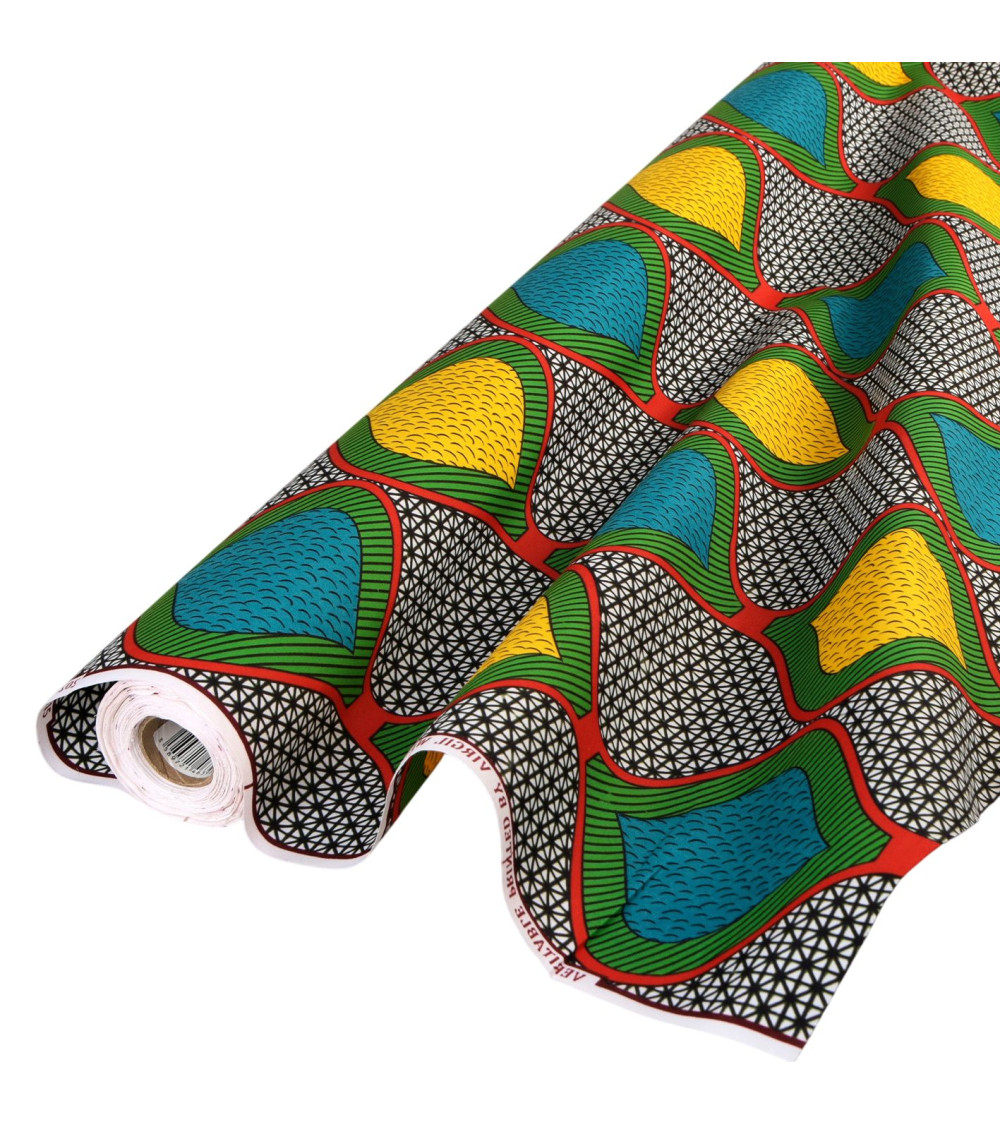 Green 2-sided printed wax fabric per meter