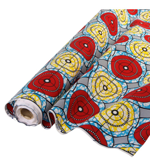 Red 2-sided printed wax fabric per meter