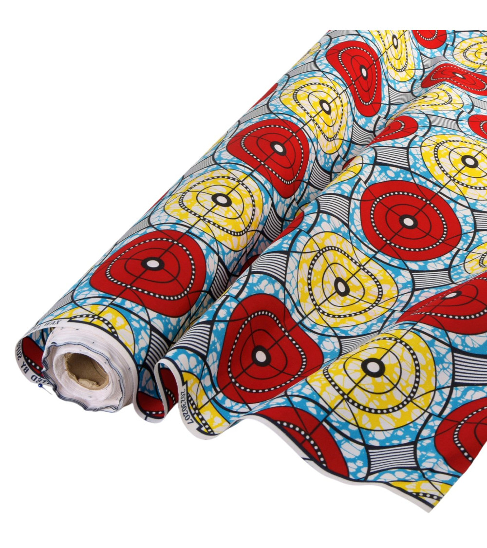 Red 2-sided printed wax fabric per meter