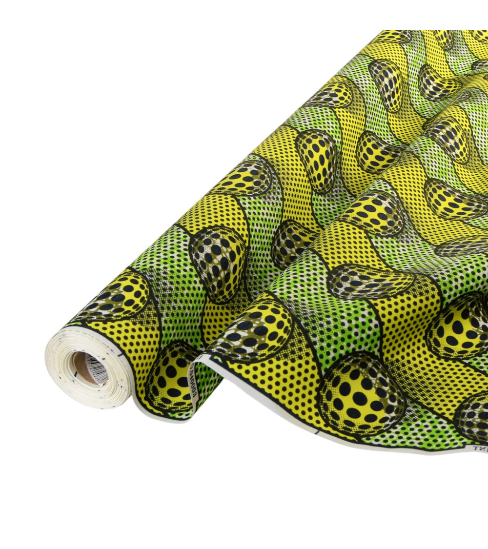 Green 2-sided printed wax fabric per meter