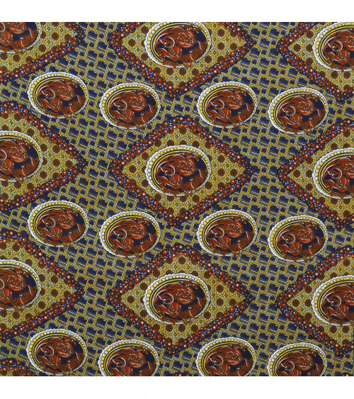 Brown 2-sided printed wax fabric per meter