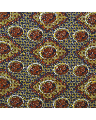 Brown 2-sided printed wax fabric per meter