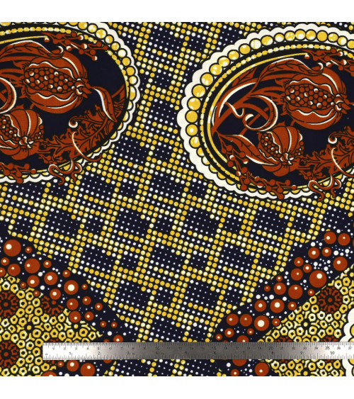 Brown 2-sided printed wax fabric per meter