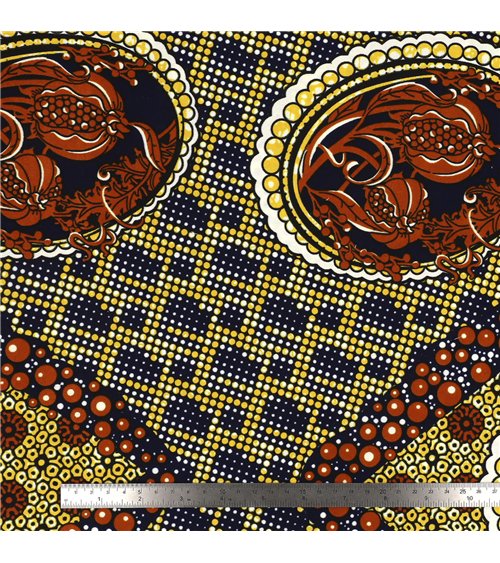 Tissu wax imprimé 2 faces marron au mètre