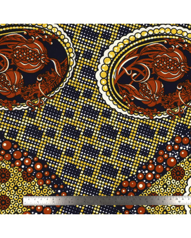 Brown 2-sided printed wax fabric per meter