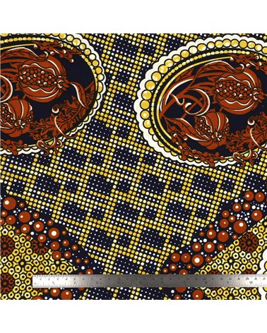 Tissu wax imprimé 2 faces marron au mètre