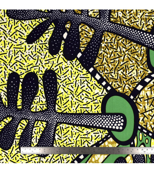 Green 2-sided printed wax fabric per meter