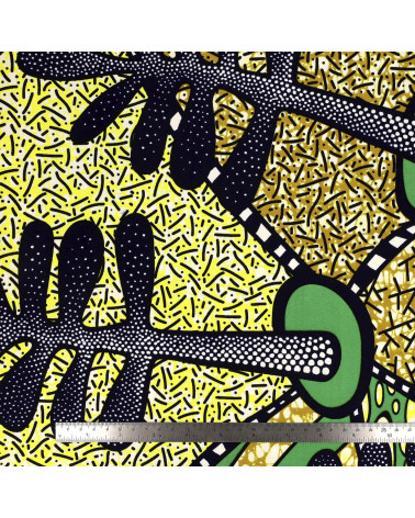 Green 2-sided printed wax fabric per meter