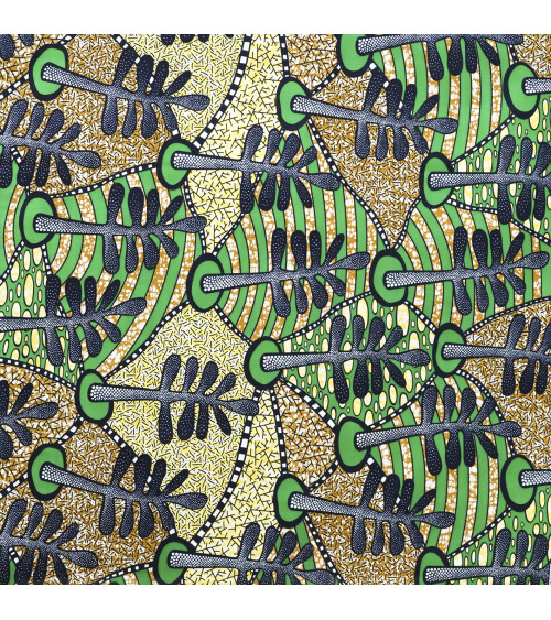 Green 2-sided printed wax fabric per meter