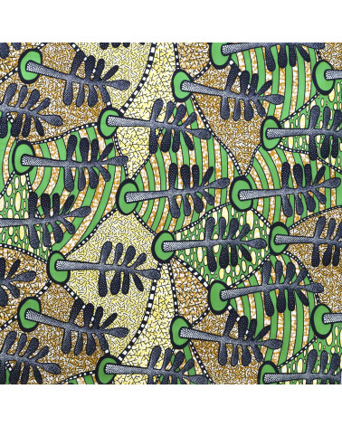 Green 2-sided printed wax fabric per meter