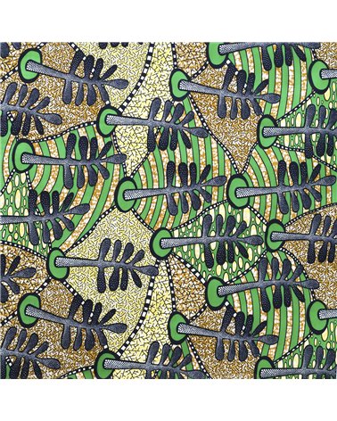 Tissu wax imprimé 2 faces vert au mètre