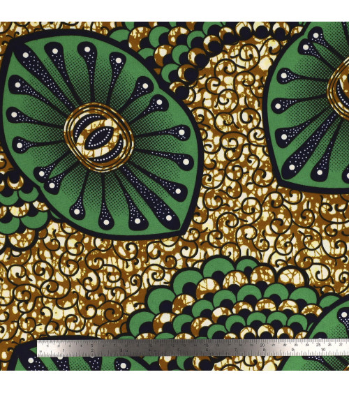 Green 2-sided printed wax fabric per meter