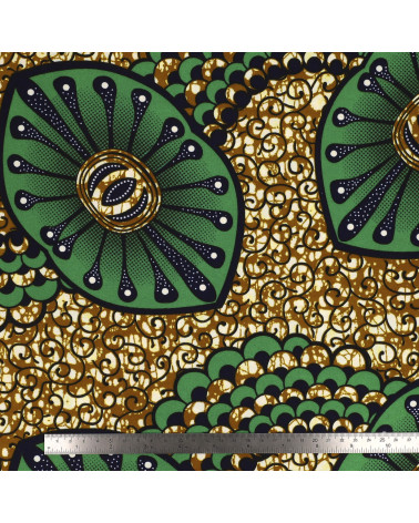 Green 2-sided printed wax fabric per meter