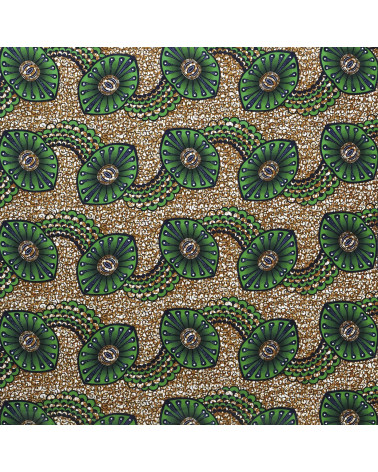 Green 2-sided printed wax fabric per meter