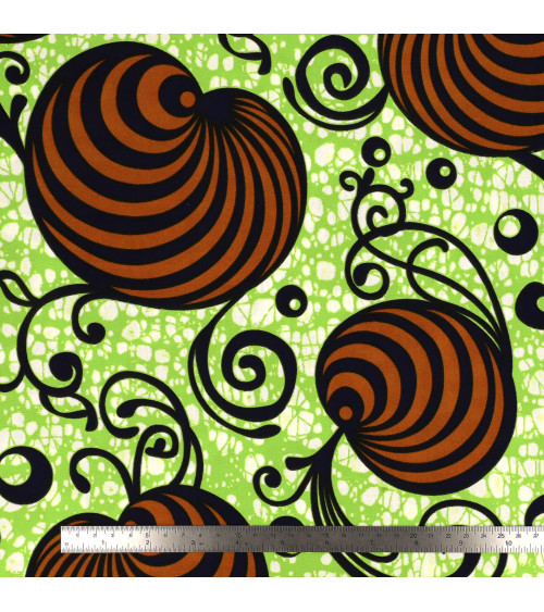 Green 2-sided printed wax fabric per meter