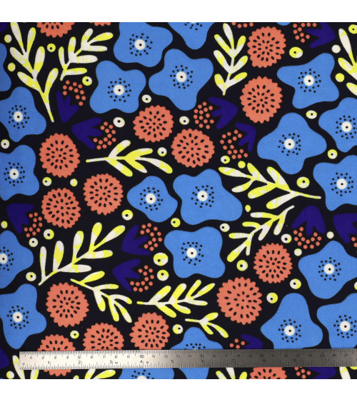 Tessuto cerato stampato fronte/retro blu al metro