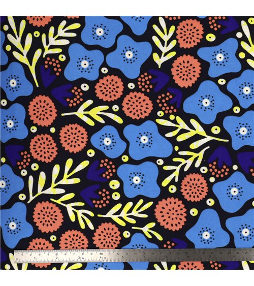 Tissu wax imprimé 2 faces bleu au mètre
