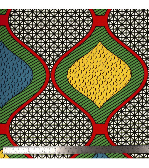 Green 2-sided printed wax fabric per meter