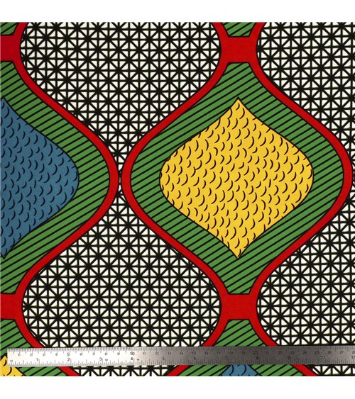 Tissu wax imprimé 2 faces vert au mètre
