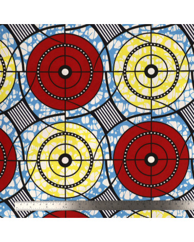 Red 2-sided printed wax fabric per meter